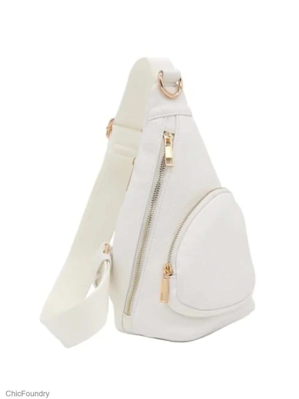 Compact Faux Leather Gold Tone Crossbody Sling Bag with Adjustable Strap